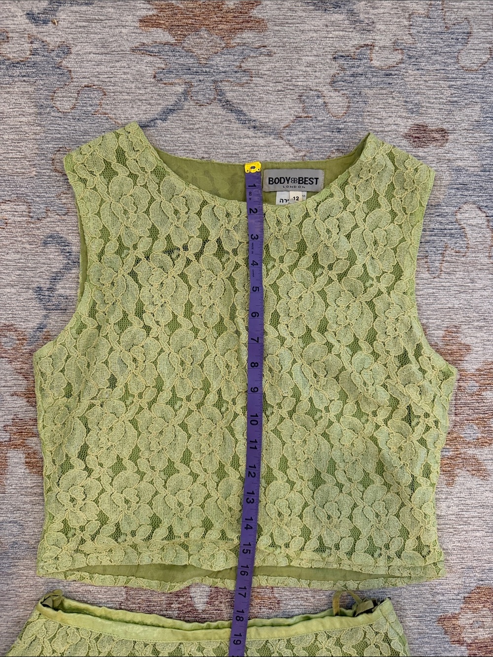 Body & Best London Green Lace 2 Piece Top Skirt Set Top Size 12 Skirt Size 14 - Picture 5 of 9